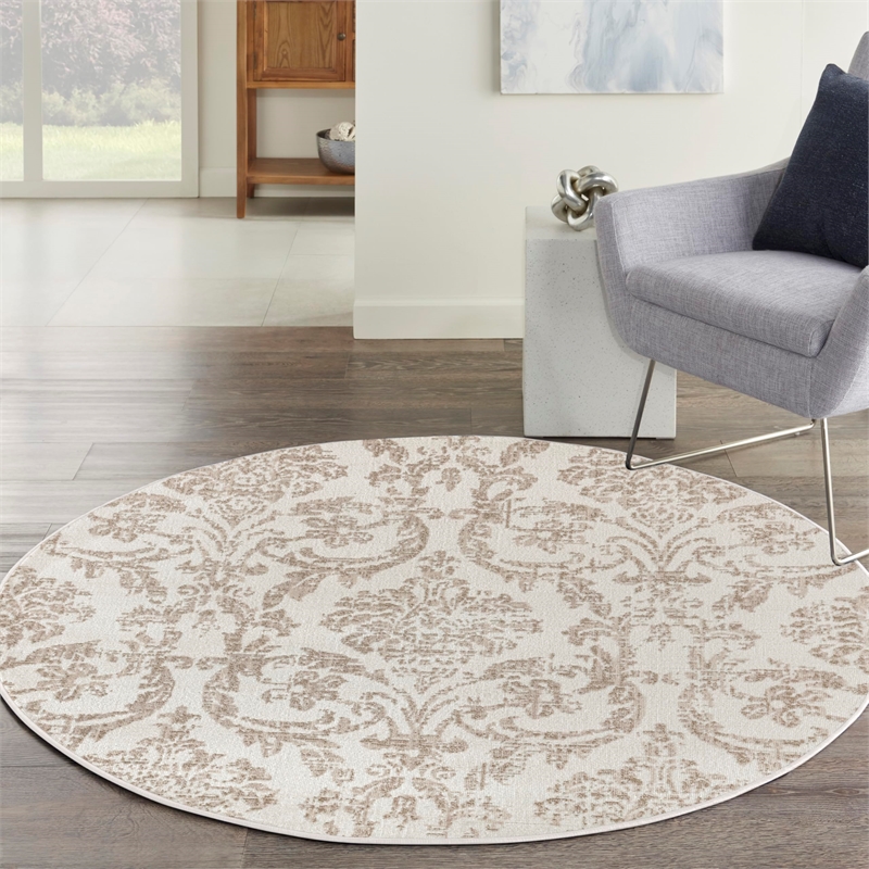 Nourison Home Jubilant 5' x Round Fabric Ivory Beige Area Rug