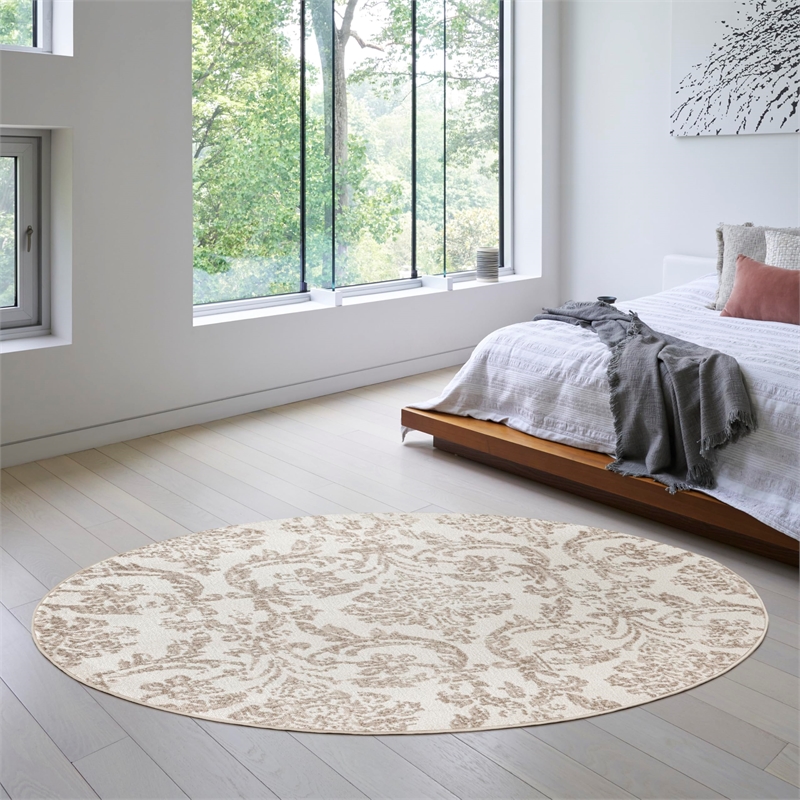 Nourison Home Jubilant 8' x Round Fabric Ivory Beige Area Rug