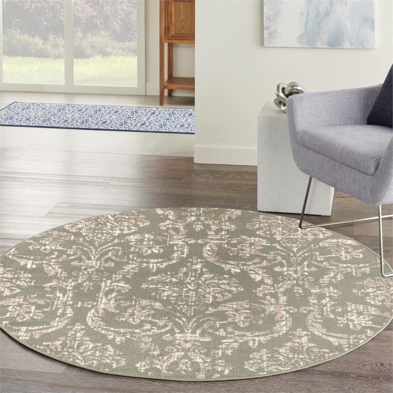 nourison home jubilant 5' x round fabric olive area rug