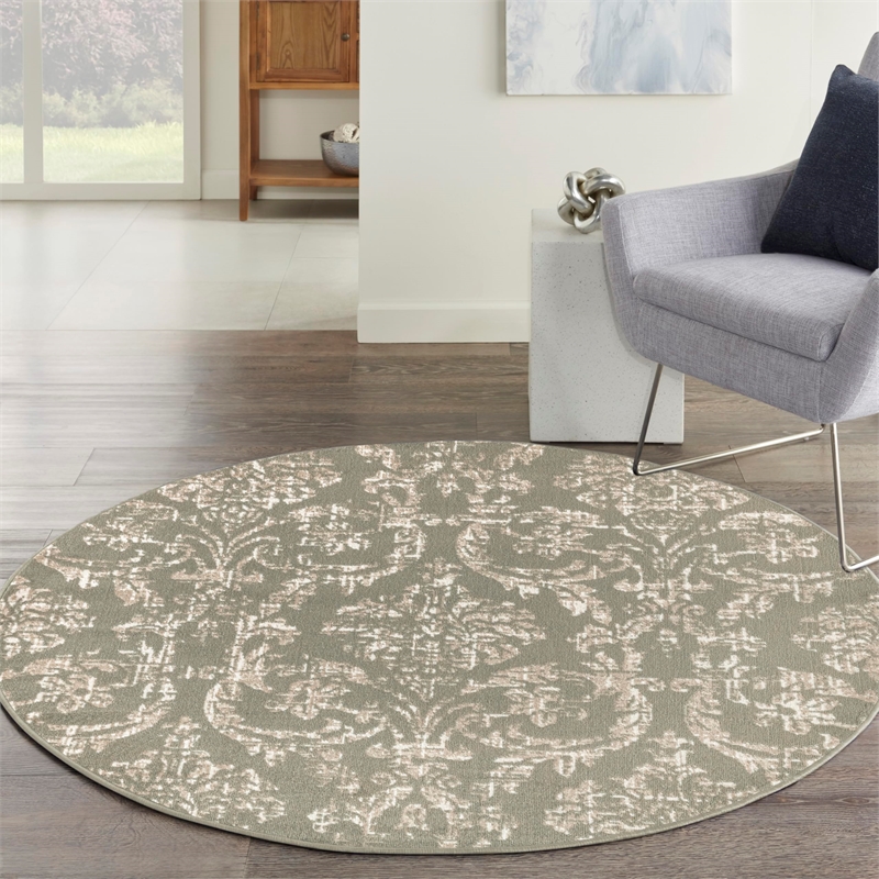 Nourison Home Jubilant 5' x Round Fabric Olive Area Rug