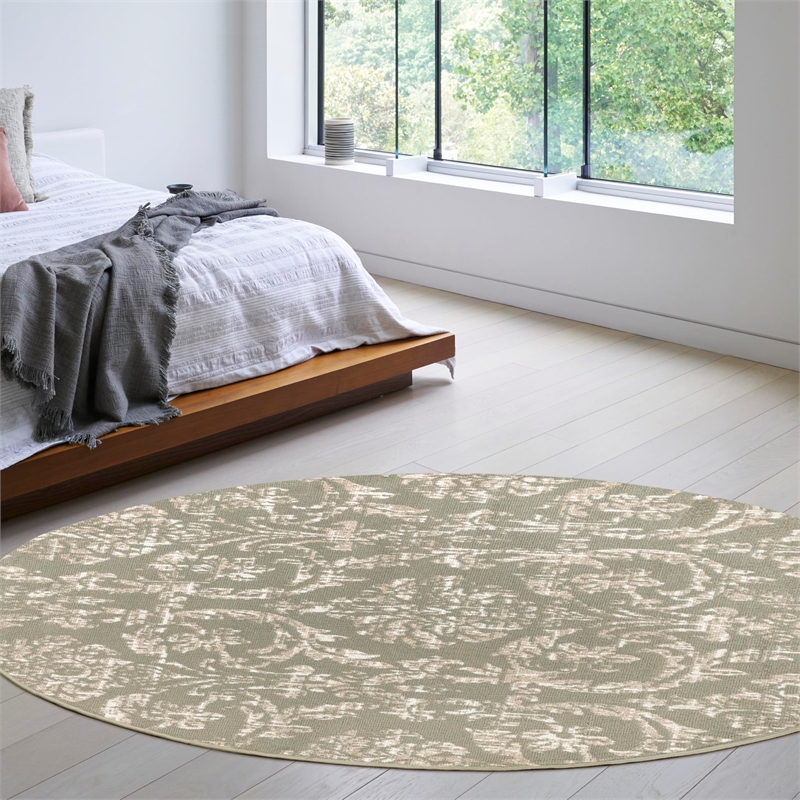 Nourison Home Jubilant 8' x Round Fabric Olive Area Rug