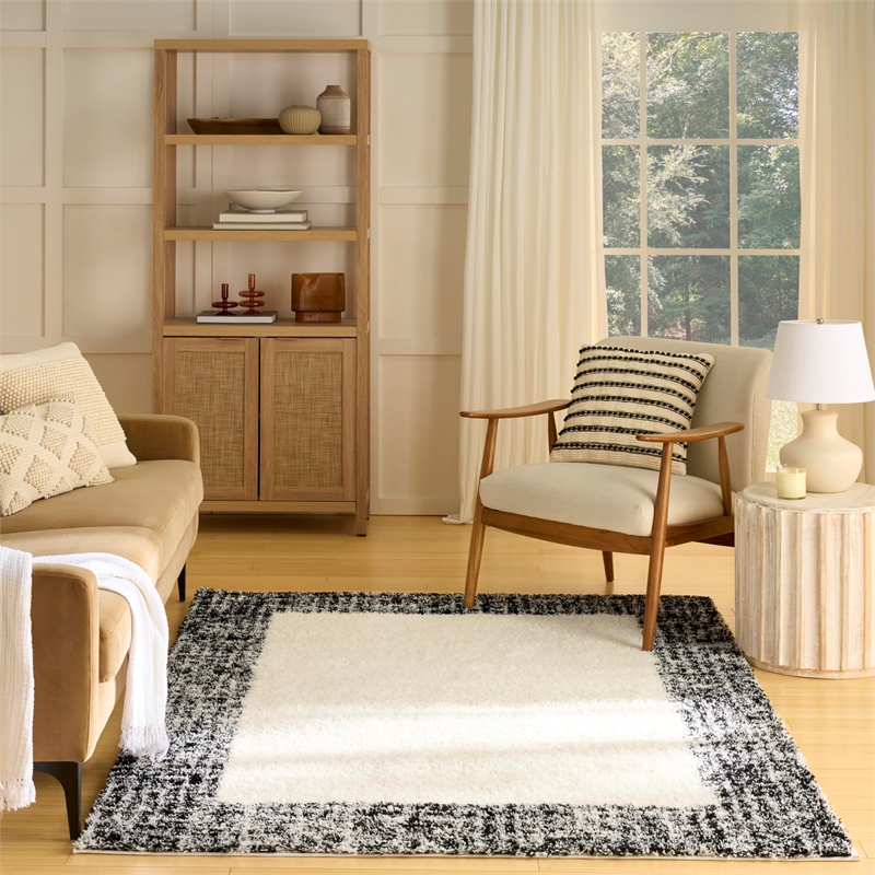 nourison home pacific shag 5' x 7' polyester ivory black area rug