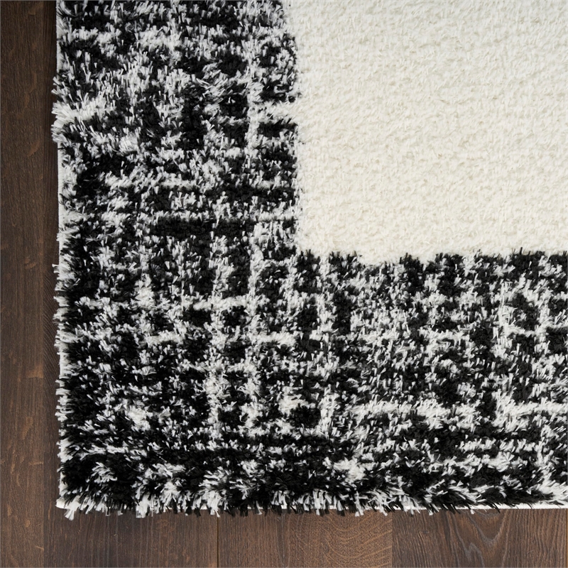 nourison home pacific shag 5' x 7' polyester ivory black area rug
