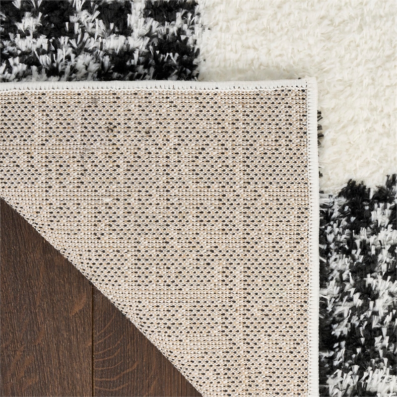 nourison home pacific shag 5' x 7' polyester ivory black area rug