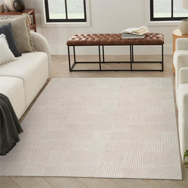 Nourison Home Textured Home 8' x 10' Polyester Beige Ivory Area Rug