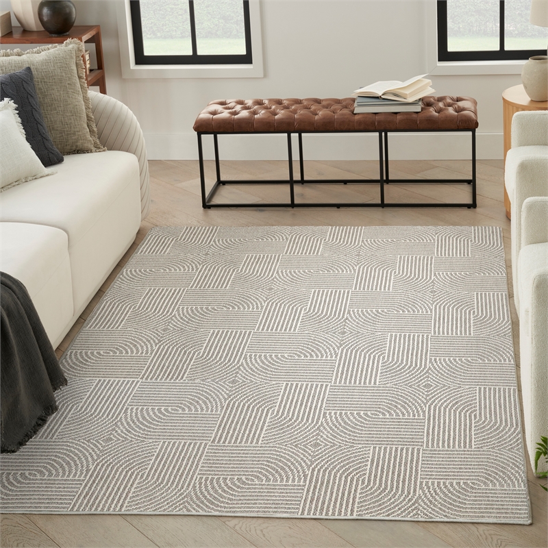 Nourison Home Textured Home 8' x 10' Polyester Grey Ivory Area Rug