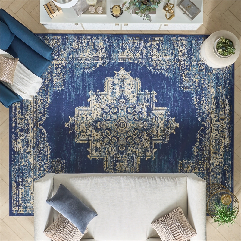 Nourison Home Grafix 9' x 12' Fabric Navy Blue Area Rug