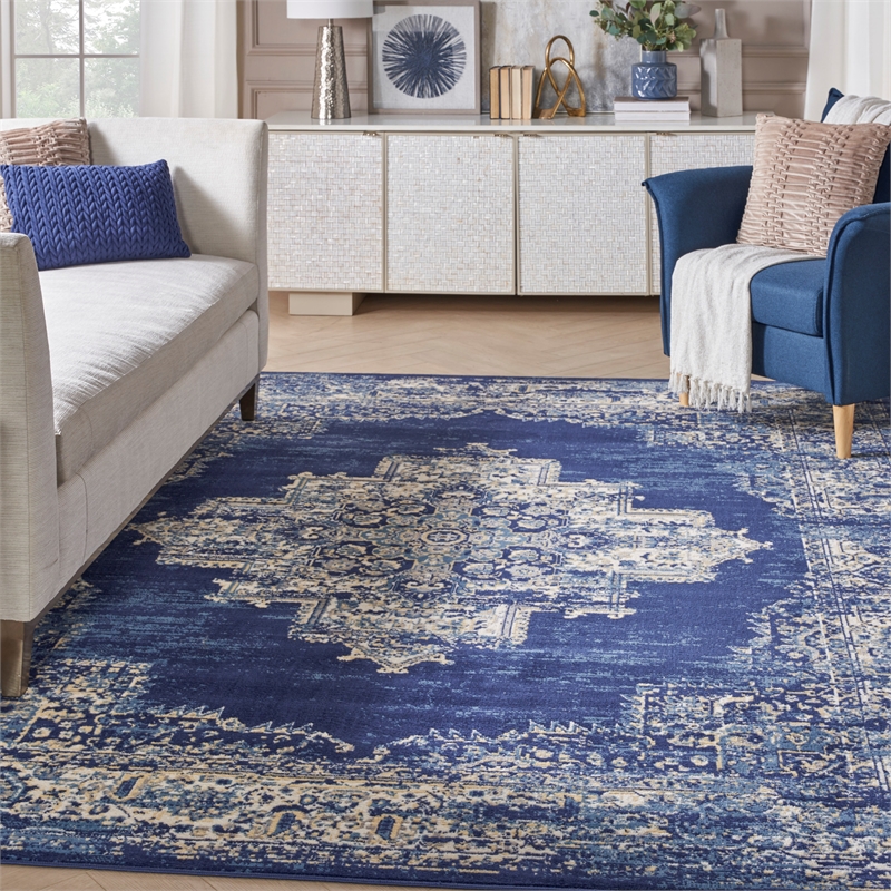 Nourison Home Grafix 9' x 12' Fabric Navy Blue Area Rug