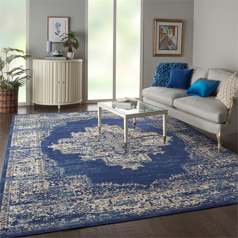 Nourison Home Grafix 9' x 12' Fabric Navy Blue Area Rug
