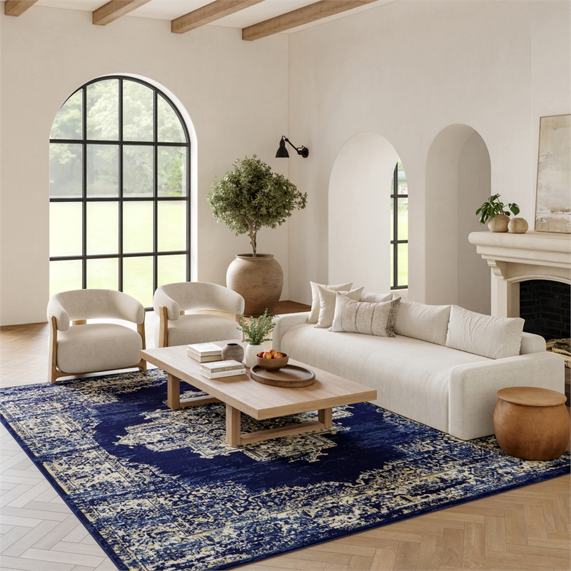 Nourison Home Grafix 9' x 12' Fabric Navy Blue Area Rug