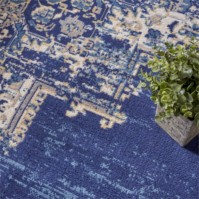 Nourison Home Grafix 9' x 12' Fabric Navy Blue Area Rug