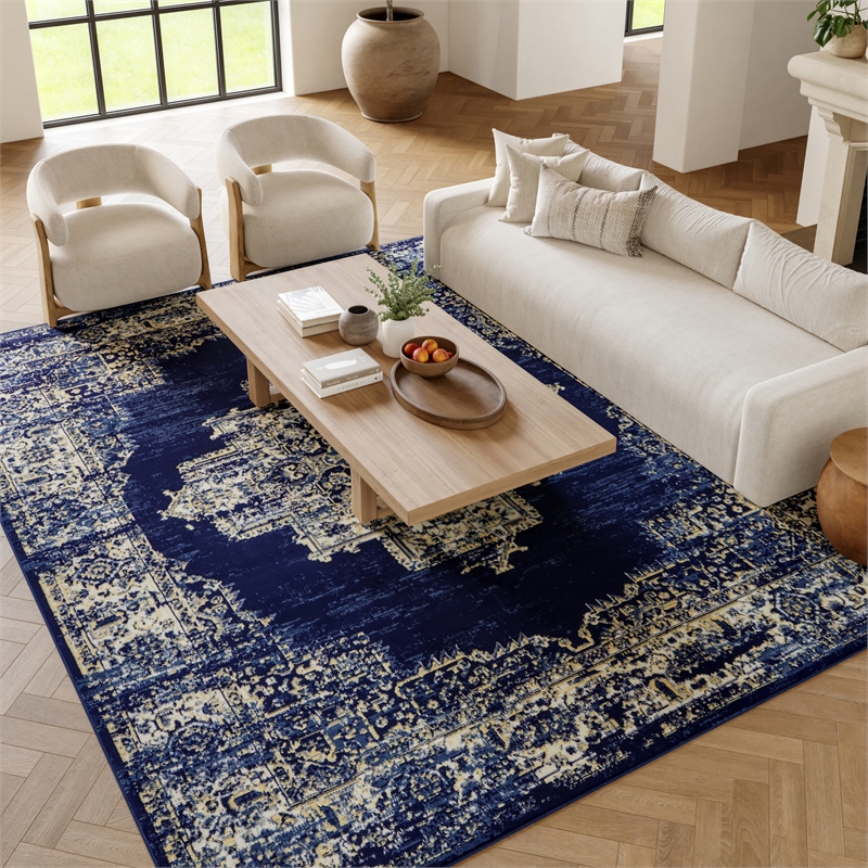 Nourison Home Grafix 9' x 12' Fabric Navy Blue Area Rug