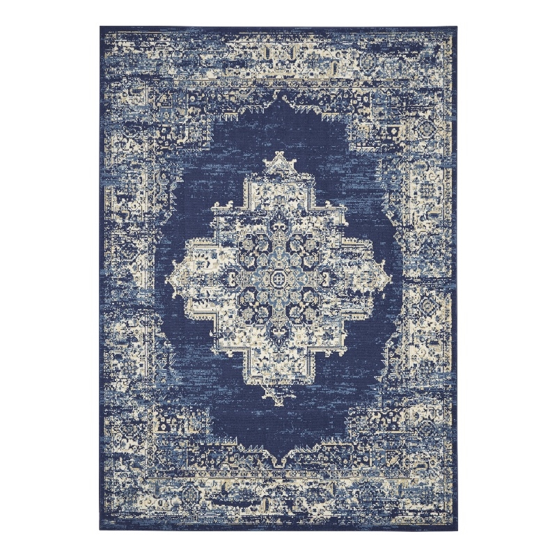 Nourison Home Grafix 9' x 12' Fabric Navy Blue Area Rug