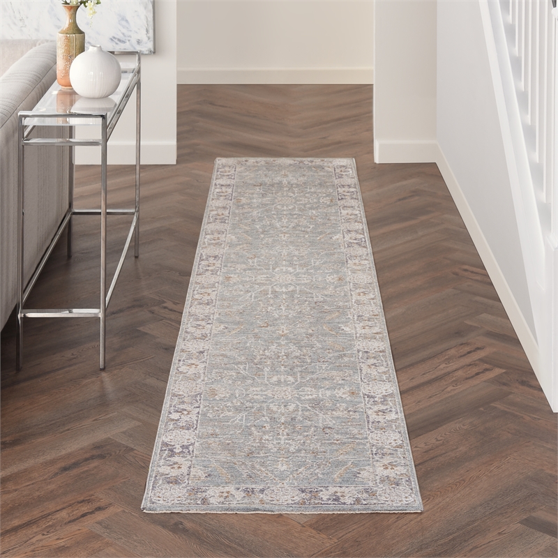 Nourison Home Asher 10' Runner Fabric Blue Ivory Area Rug