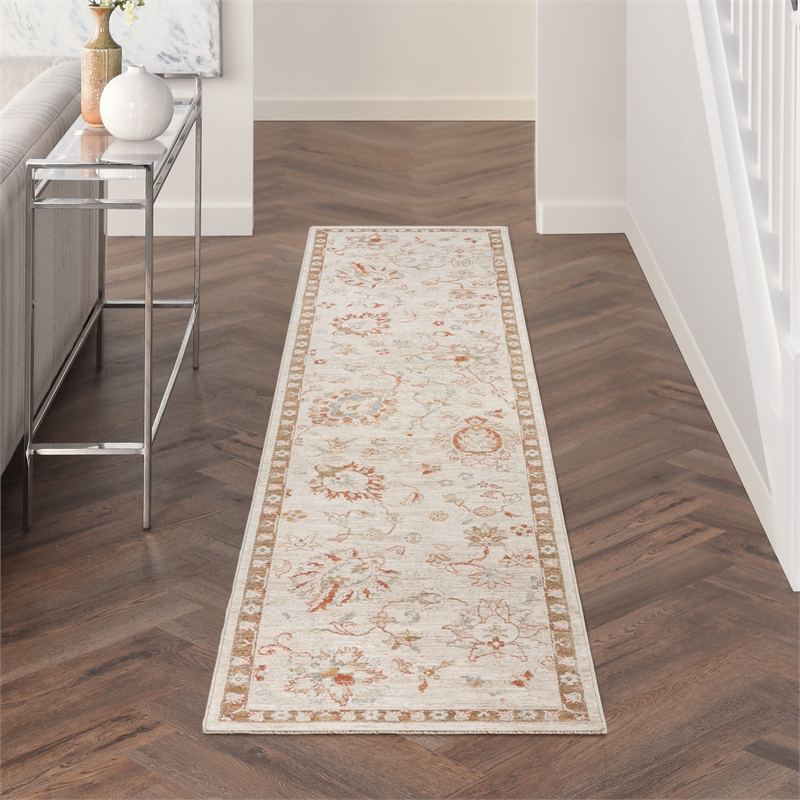 nourison home asher 10' runner fabric ivory area rug