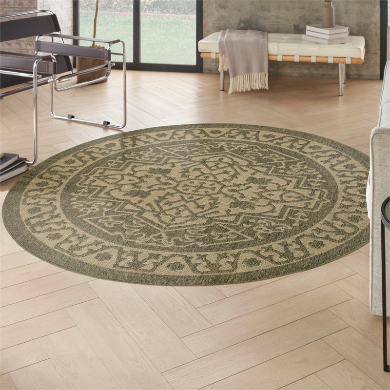 Nourison Home Tulum 8' x Round Fabric Olive Area Rug