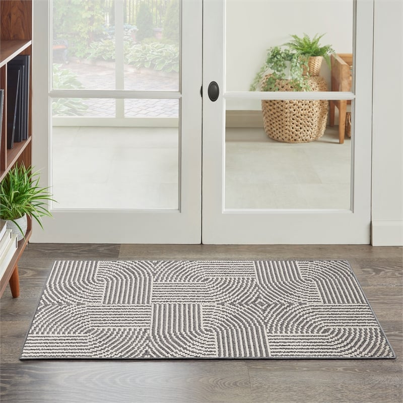 Nourison Home Textured Home 2' x 4' Polyester Charcoal Ivory Area Rug