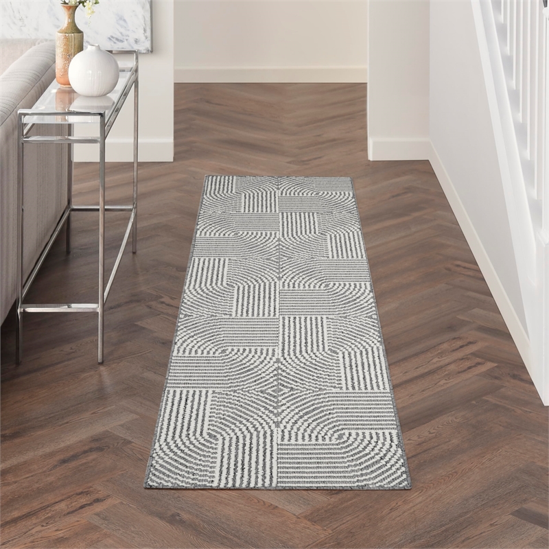 Nourison Home Textured Home 8' Runner Polyester Charcoal Ivory Area Rug