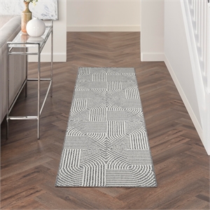 Nourison Home Textured Home 8' Runner Polyester Charcoal Ivory Area Rug