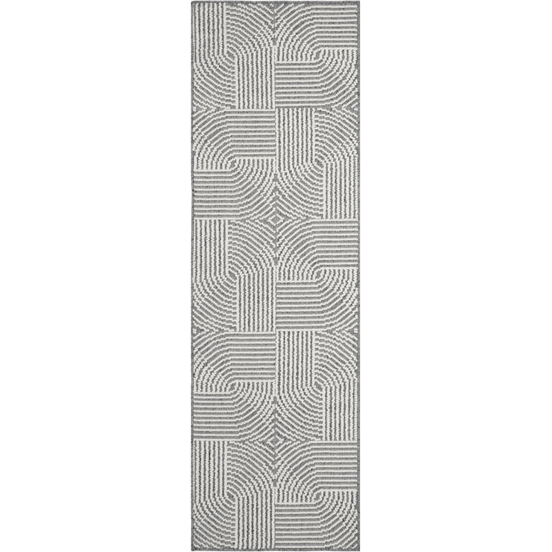 Nourison Home Textured Home 8' Runner Polyester Charcoal Ivory Area Rug