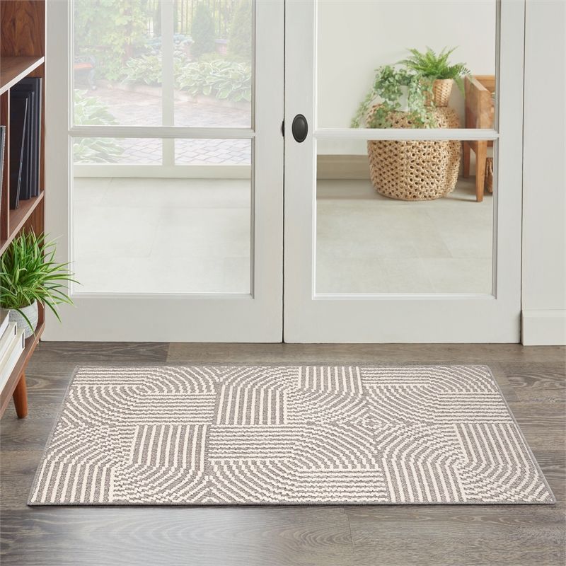 Nourison Home Textured Home 2' x 4' Polyester Grey Ivory Area Rug