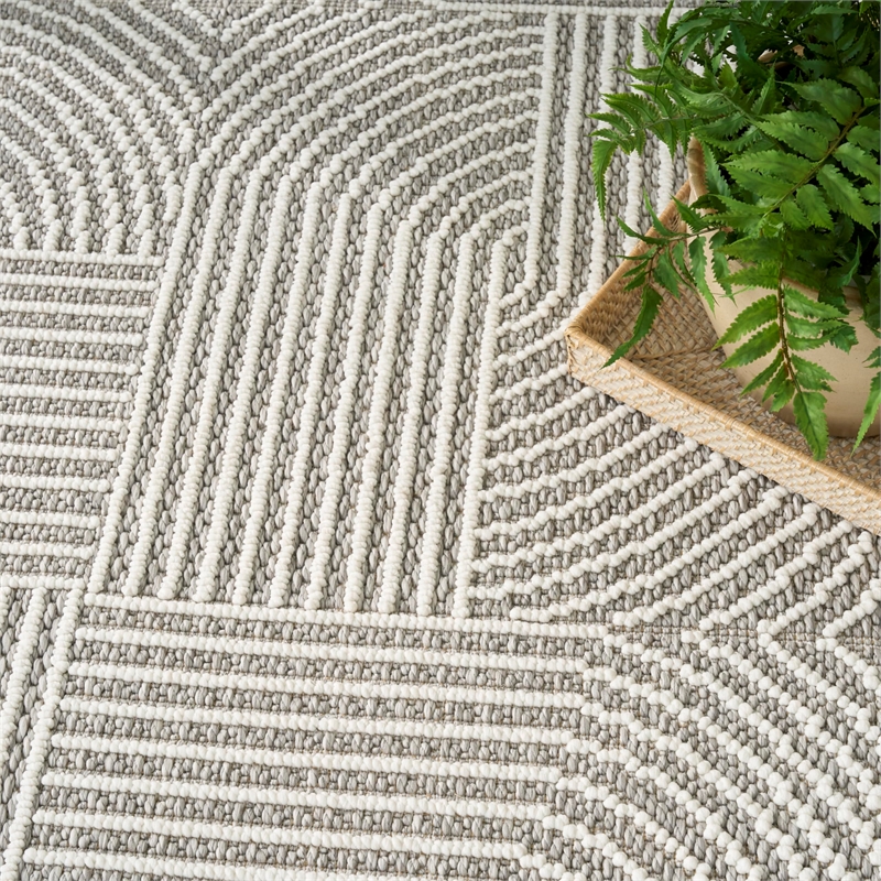 Nourison Home Textured Home 8' Runner Polyester Grey Ivory Area Rug