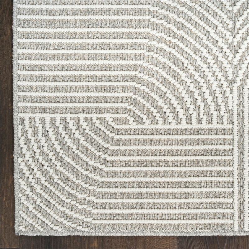 Nourison Home Textured Home 8' Runner Polyester Grey Ivory Area Rug