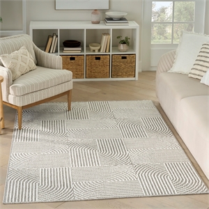 Nourison Home Textured Home 8' Runner Polyester Grey Ivory Area Rug
