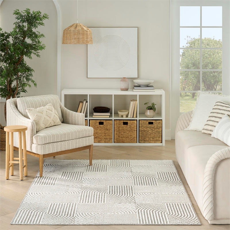 Nourison Home Textured Home 8' Runner Polyester Grey Ivory Area Rug