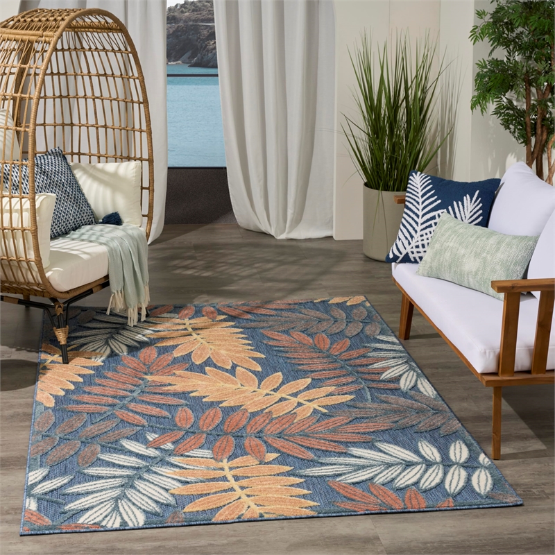Nourison Home Aloha 4' x 6' Fabric Blue Rose Area Rug
