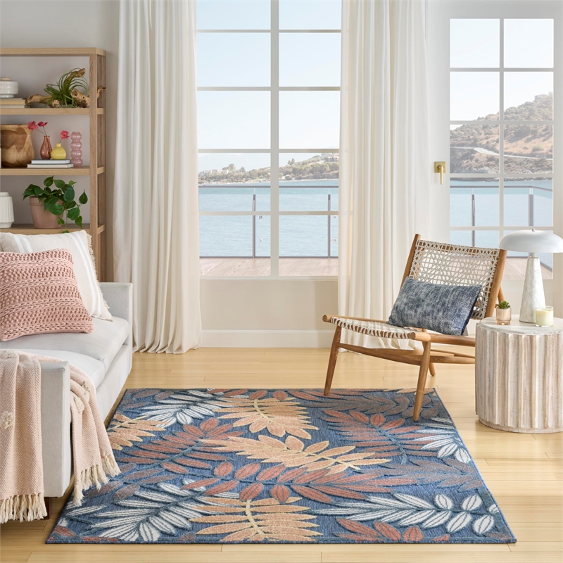 Nourison Home Aloha 5' x 8' Fabric Blue Rose Area Rug
