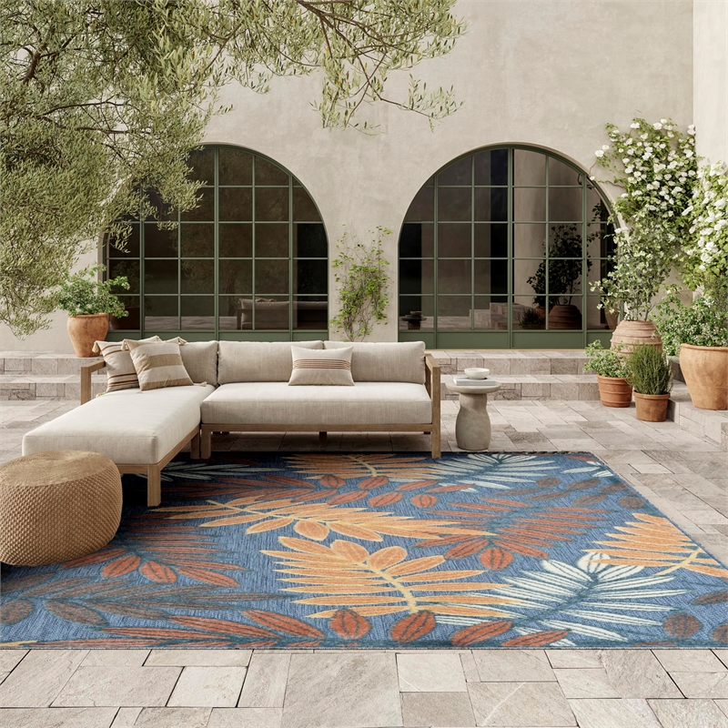 Nourison Home Aloha 8' x 11' Fabric Blue Rose Area Rug