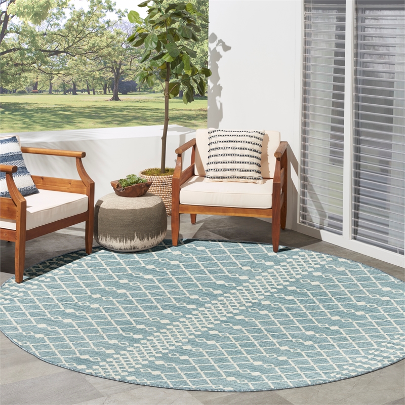 Nourison Home Positano 6' x Round Fabric Aqua Area Rug