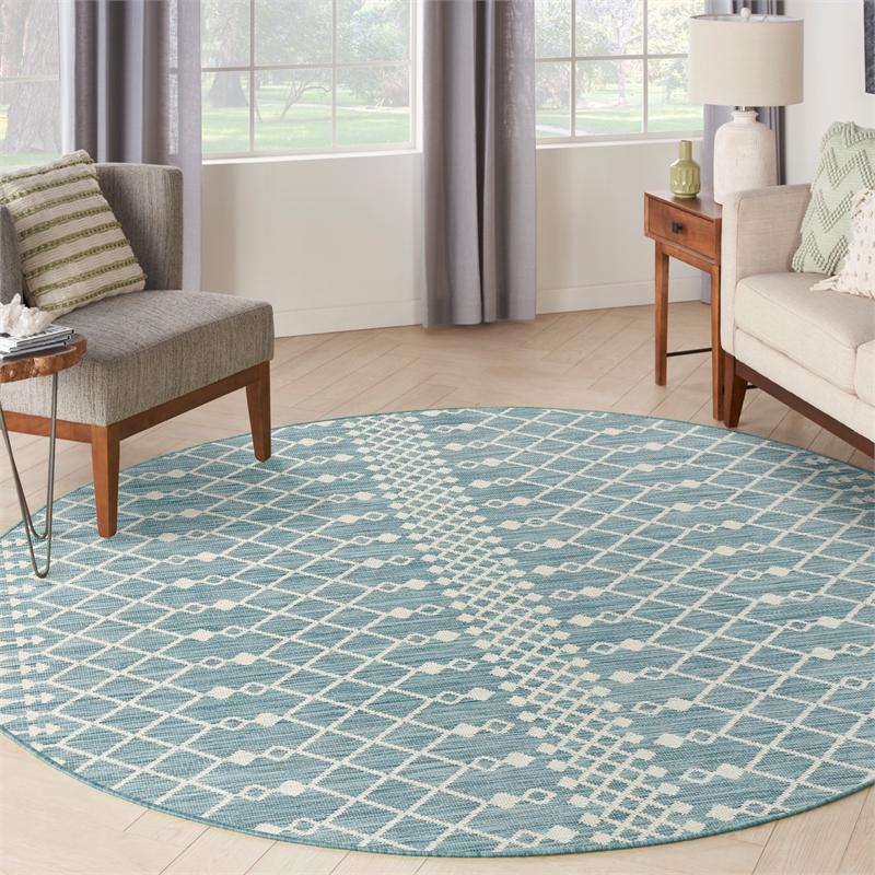 Nourison Home Positano 6' x Round Fabric Aqua Area Rug