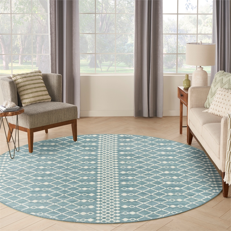 Nourison Home Positano 6' x Round Fabric Aqua Area Rug