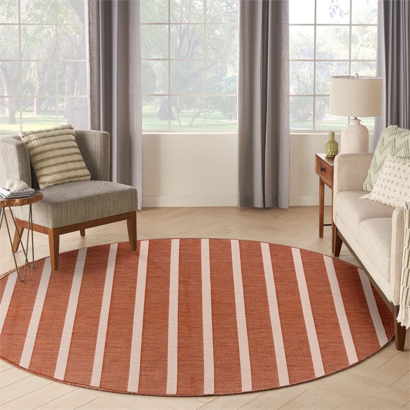 Nourison Home Positano 8' x Round Fabric Terracotta Ivory Area Rug