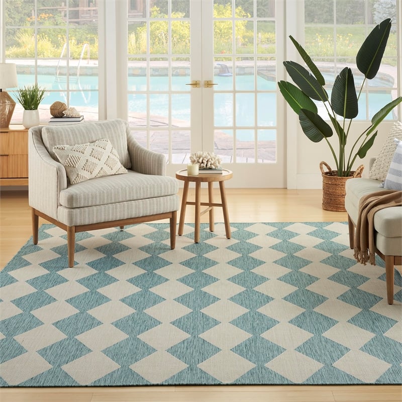 Nourison Home Positano 9' x 12' Fabric Aqua Area Rug