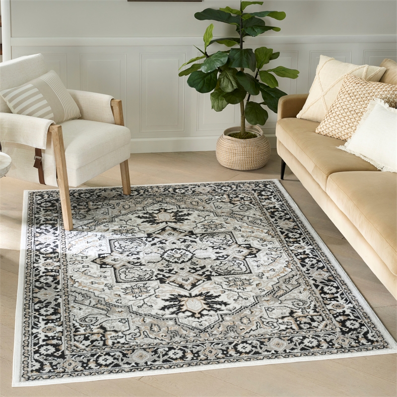 Nourison Home Dekor 4' x 6' Polyester Ivory Charcoal Area Rug