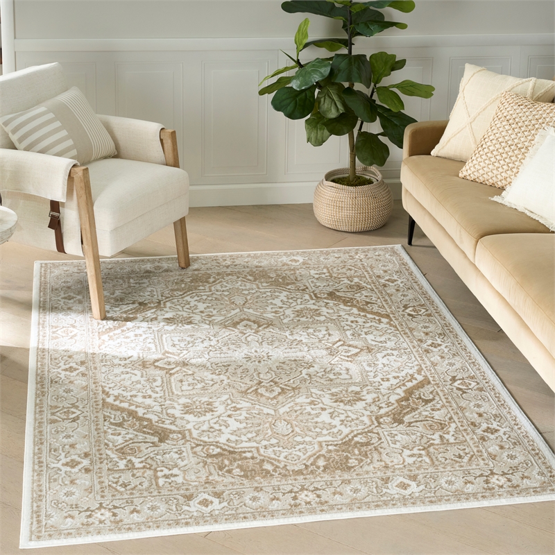 Nourison Home Dekor 4' x 6' Polyester Ivory Taupe Area Rug