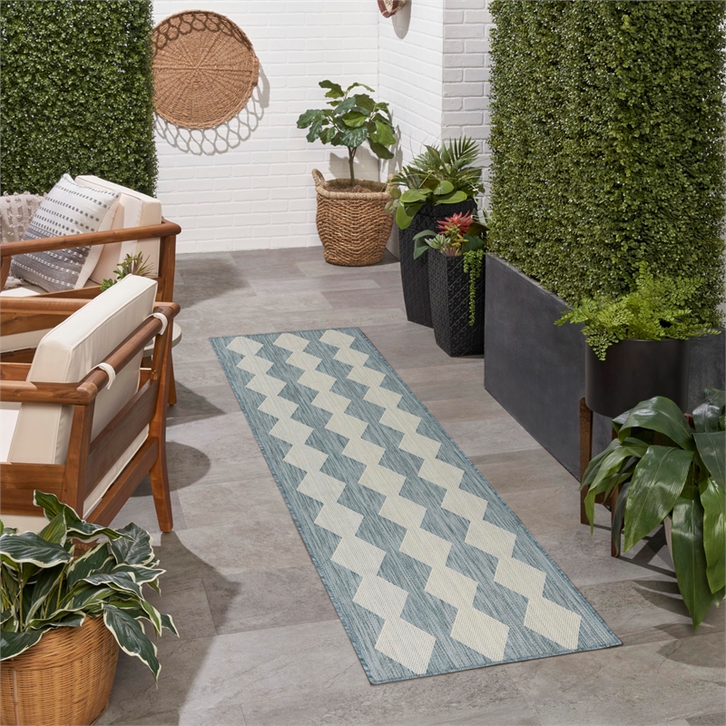 Nourison Home Positano 12' Runner Fabric Aqua Area Rug