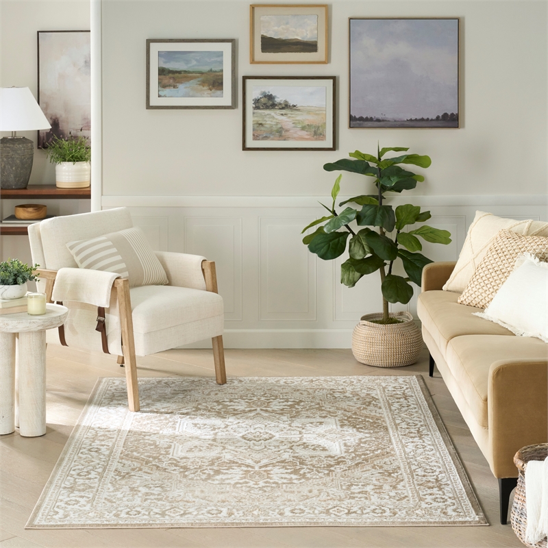 Nourison Home Dekor 5' x 7' Polyester Taupe Ivory Area Rug