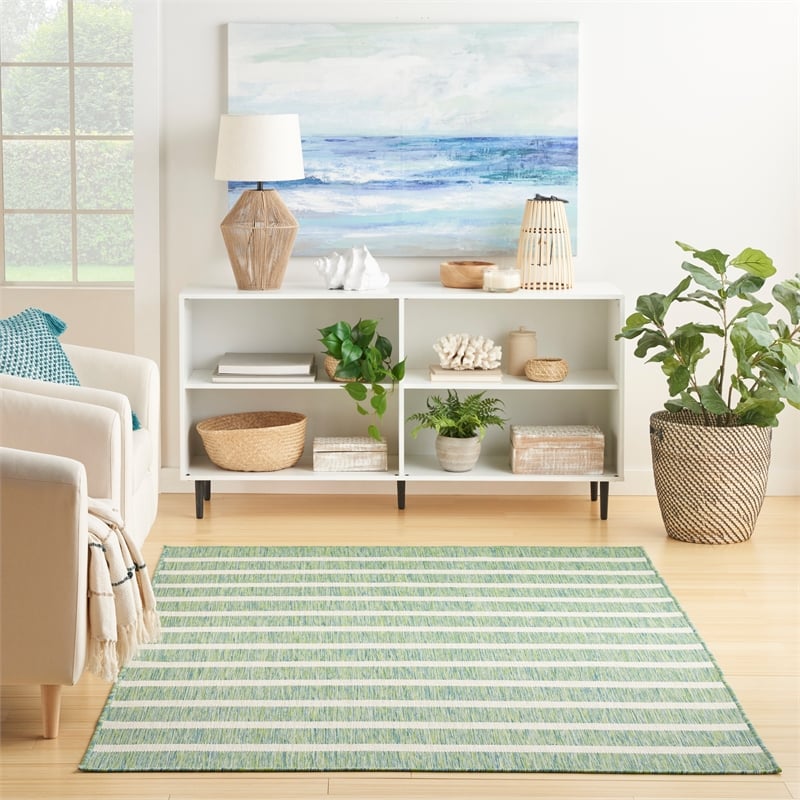 Nourison Positano 4' x 6' Fabric Blue Green Ivory Modern Rug