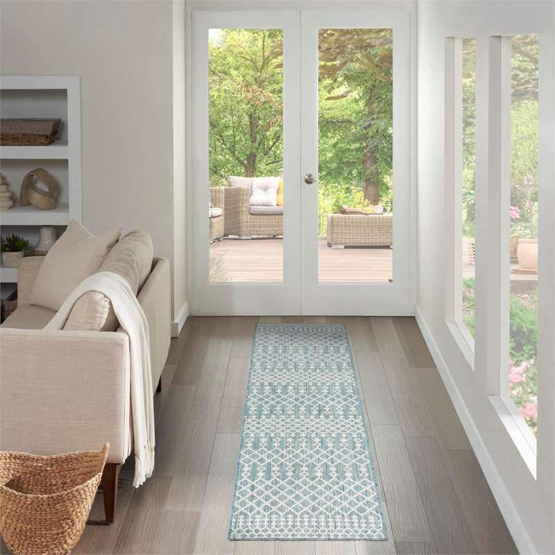 Nourison Home Positano 10' Runner Fabric Aqua Area Rug