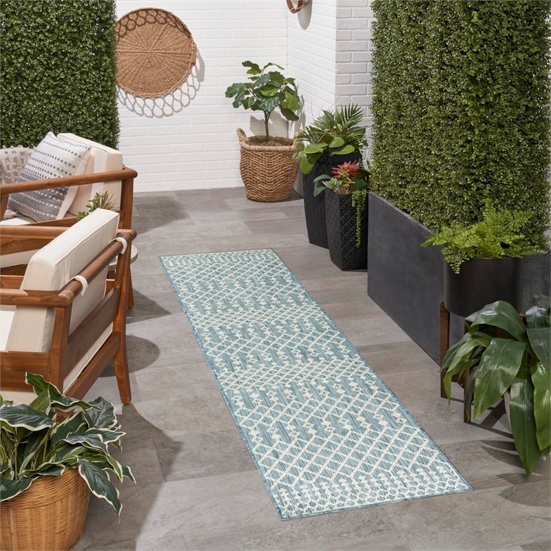 Nourison Home Positano 10' Runner Fabric Aqua Area Rug