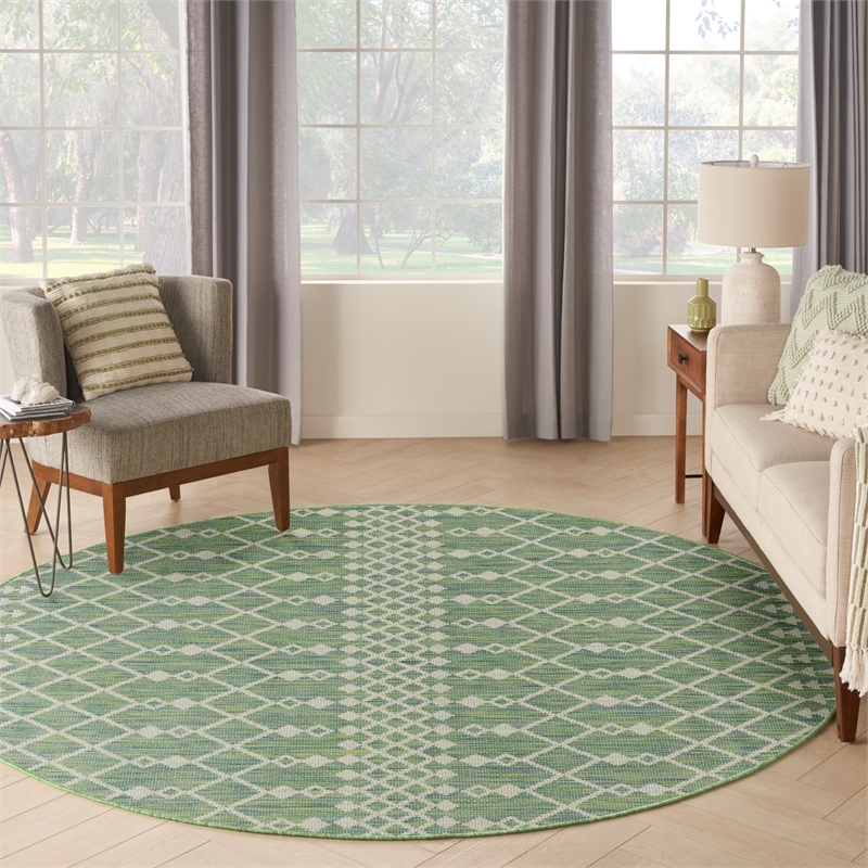 Nourison Home Positano 6' x Round Fabric Blue Green Area Rug