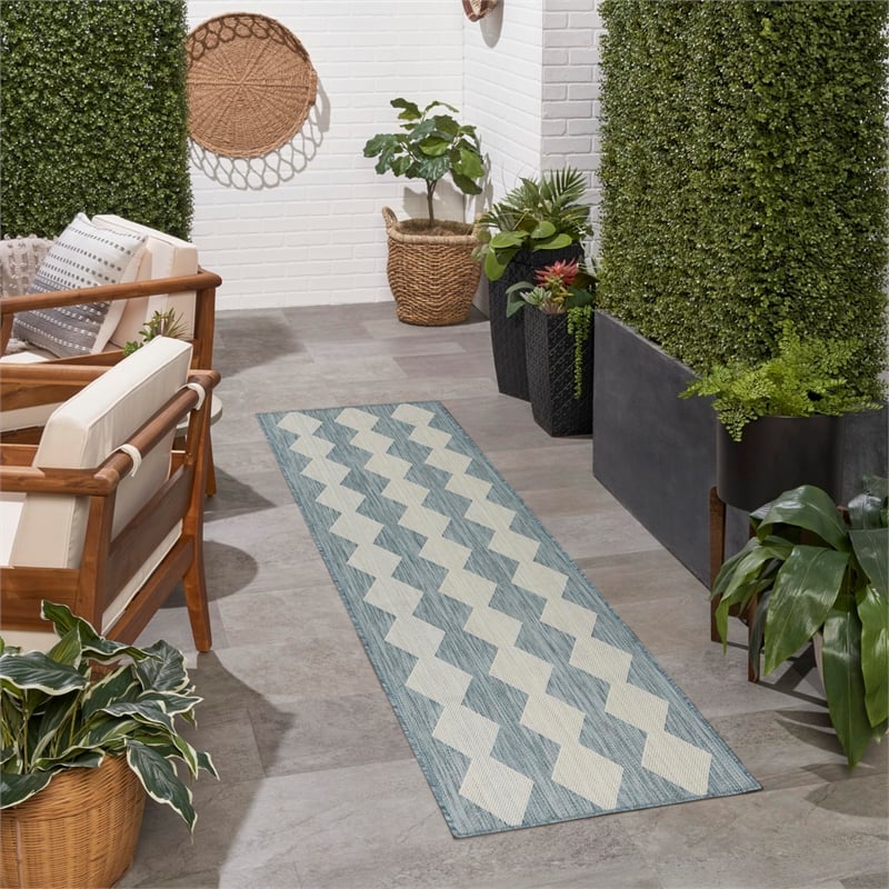 Nourison Home Positano 10' Runner Fabric Aqua Area Rug