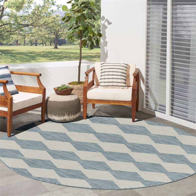 Nourison Home Positano 8' x Round Fabric Aqua Area Rug