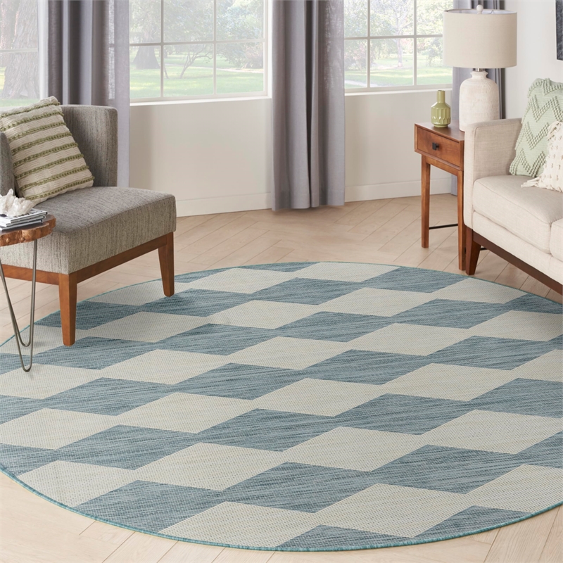 Nourison Home Positano 8' x Round Fabric Aqua Area Rug