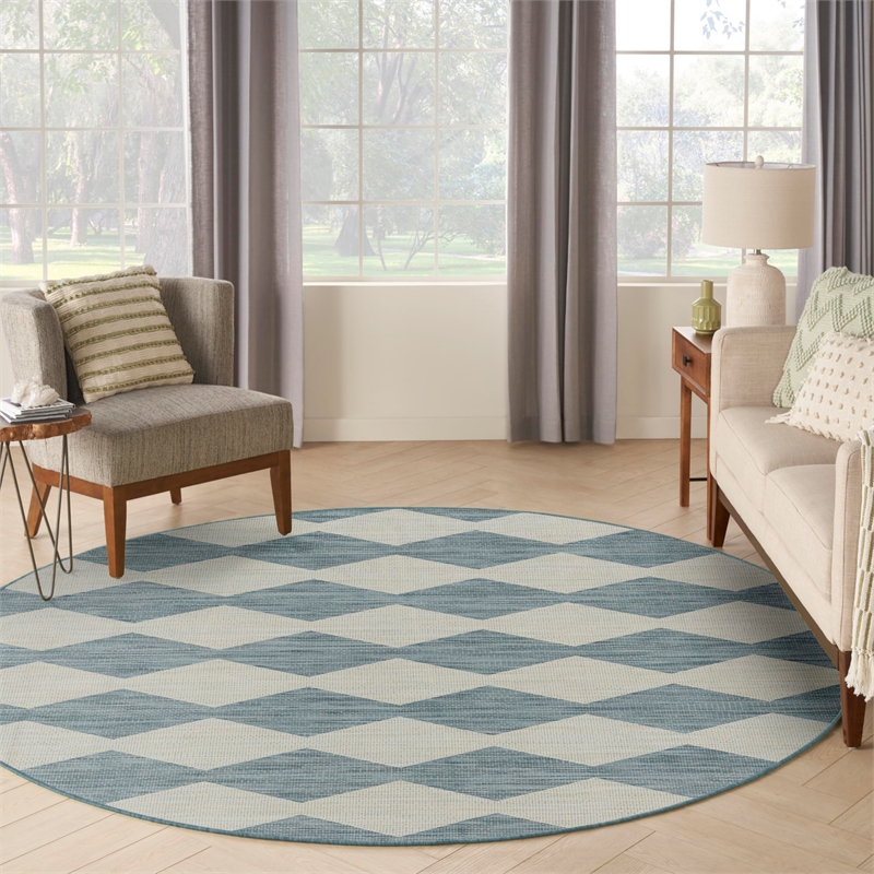 Nourison Home Positano 8' x Round Fabric Aqua Area Rug