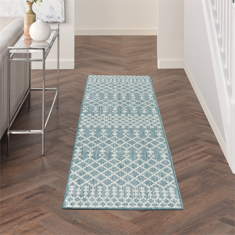 Nourison Home Positano 6' Runner Fabric Aqua Area Rug